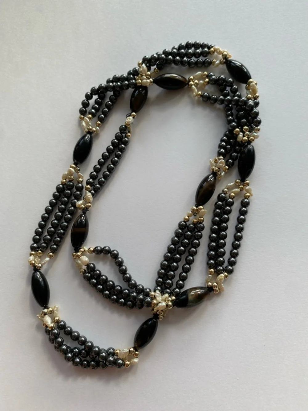 VTG 70s Multi-Strand Liquid Hematite Banded Agate Necklace | Silk Strung | 28" - Picture 16 of 16